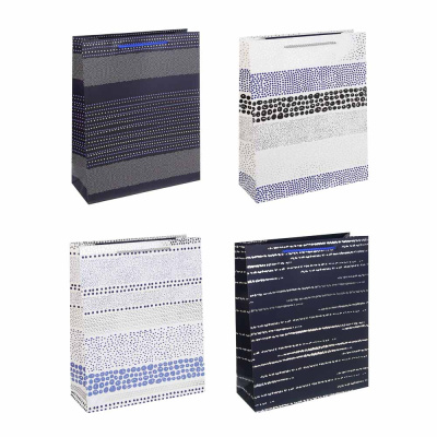 Пакет подарочный, высококачеств. бумага, 26x32x10см, полосы, 4диз тм Fntastic (12/240)