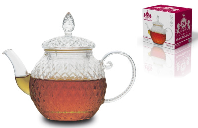 Чайник 1000 мл заварочный,термост. боросиликатное рельефное стекло.п/у (18)