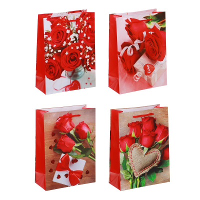 Пакет подарочный бумажный, Розы, 17,5х24х8 см, 4 диз (12/12/600)