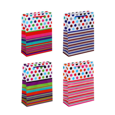 Пакет подарочный бумажный, 18x24x7 см, 4диз, Круги, полосы LADECOR (1/12)
