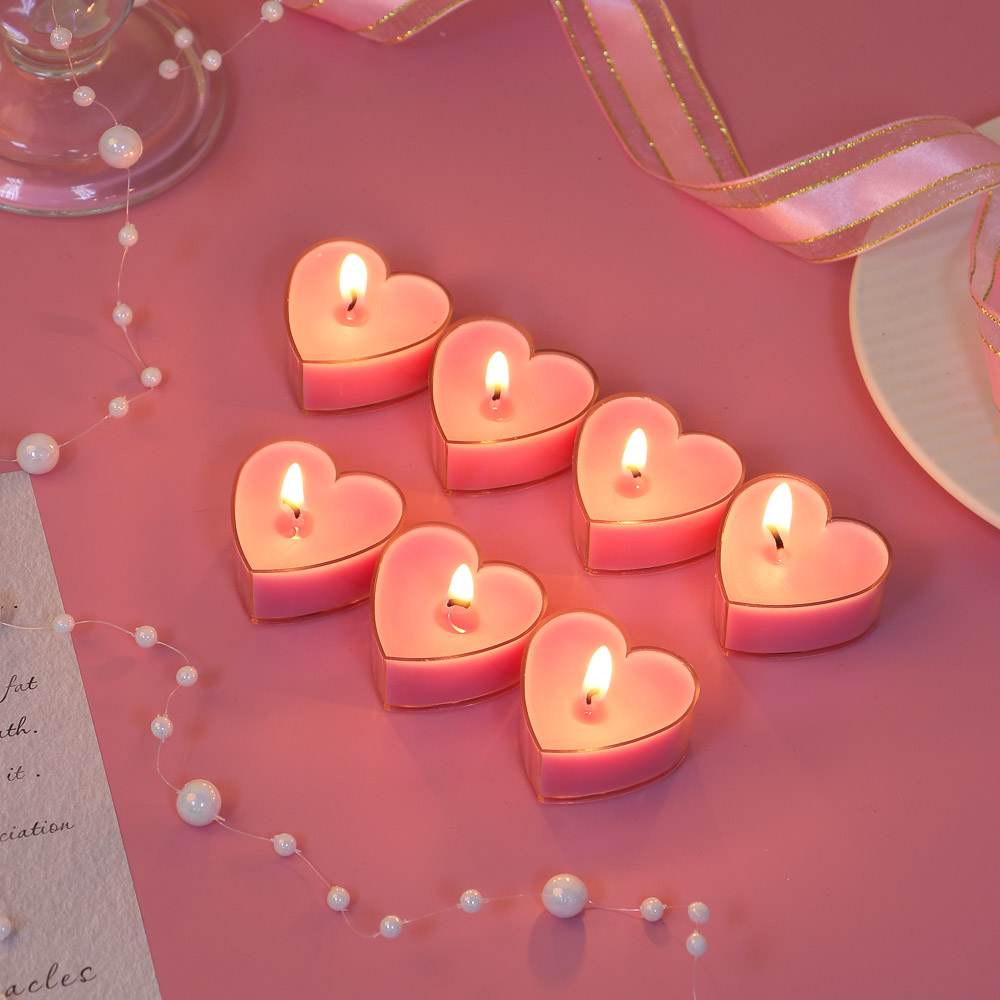Набор свечей в гильзе в виде сердца, 7 шт, парафин,пласт (4x2 см) цвет розовый LADECOR (1/120)