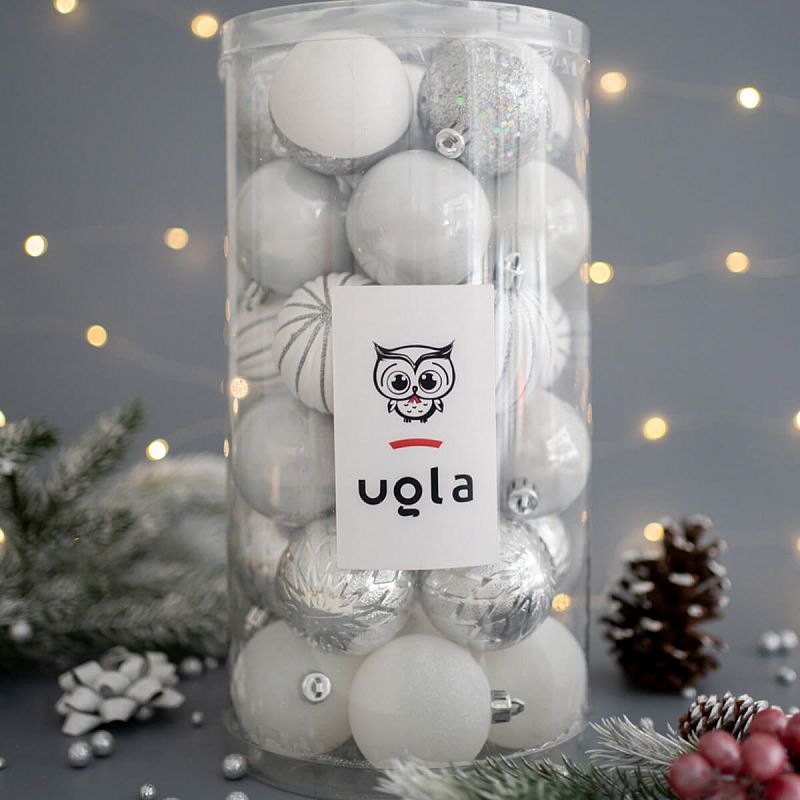 Набор новогодних шаров 30 шт., D-6 см. "Снежное утро", белый/серебро, пластик(1/8)