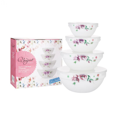 Набор 4-х салатников с крышками "София"(ударопр.стекл.) (1/12)