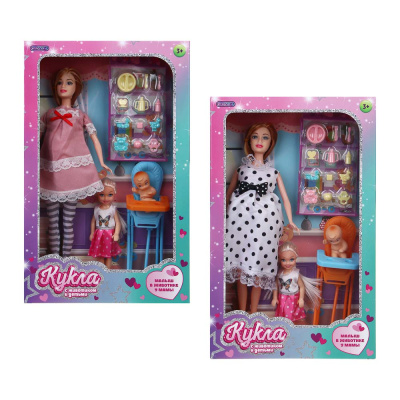 Кукла 28 см с животиком и с детьми и акс., PVC, ABS, полиэстер, 21х7,1х33 см, 2 диз ИГРОЛЕНД (1/24)