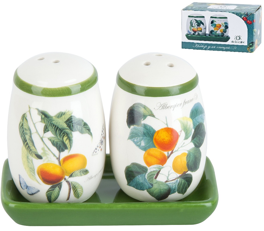 Набор для специй солонка/ перечница "Fruit Garden" 11х6х8,5см (на керам.подставке) керам.(1/73)