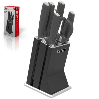 Набор ножей 8 предметов,прорез.ручки,подставка для ножей(нжс) п/у (6)