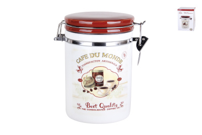 "Кофе" Банка для сыпучих продуктов 850 мл с клипсой п/уп круг ф. (1/24)