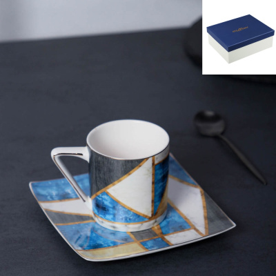 Набор кофейный 2 пр., 180мл, 14см, костяной фарфор MILLIMI Геометрия кобальт (1/24)