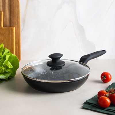 Сковорода литая с крышкой d24см, АП мрамор, индукция SATOSHI Стоун (6/6)