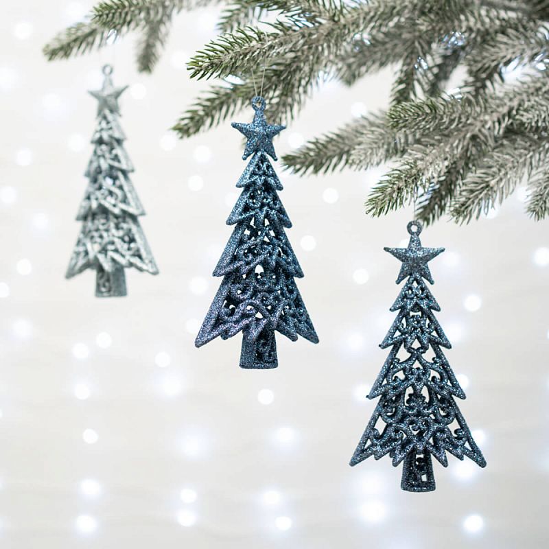 Набор елочных украшний 3 шт.,14 см., "Ель рождественская", синий/т.синий/св.голуб., пластик (1/1/48)