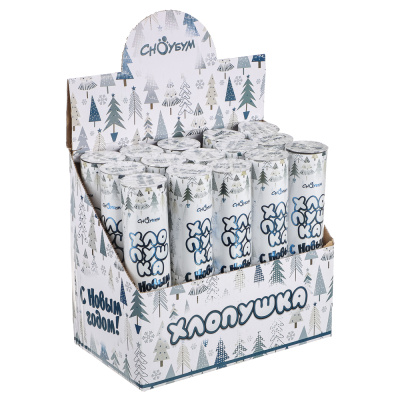 Хлопушка пружинная, 20 см, наполнитель – фольга, дизайн с фольг.слоем СНОУ БУМ (1/15/60)