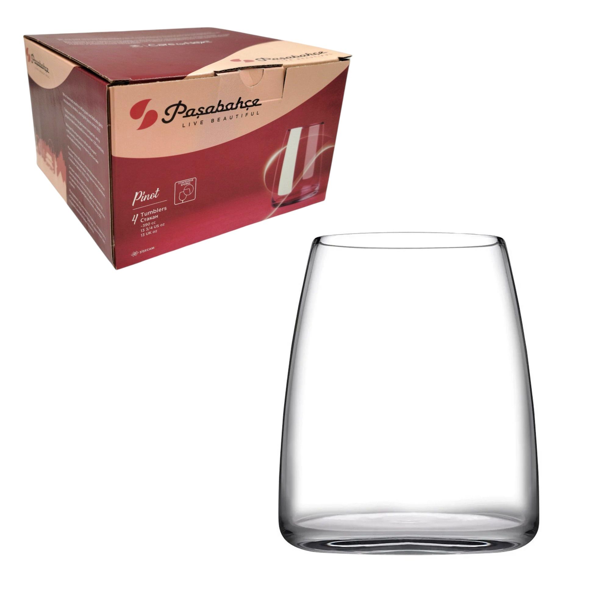 Набор стаканов 4пр ПИНО 390мл (утонченная кромка) стекло п/у (1/6)