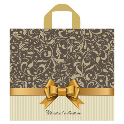 Пакет Бежевый узор с петлевой ручкой, 34*40 см, 70 мкм ПВД(50/50)