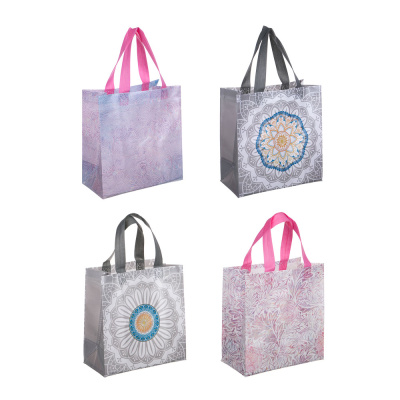 Пакет-сумка подарочный, ПВХ, 23x22x11 см, 4 дизайна, узоры (12/12)