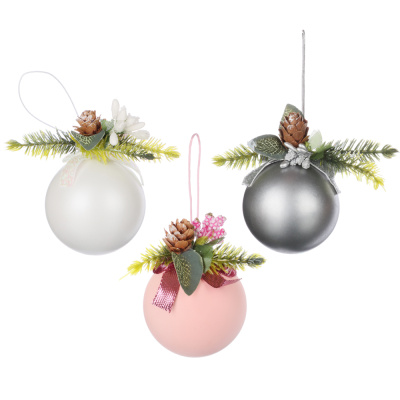 Подвеска в виде шара еловым декором, 10x8x7 см, полиэстер, пластик, 3 цв СНОУ БУМ(1/12) 