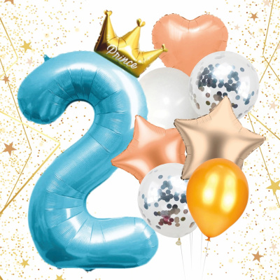 Набор шаров 8 шт "2 - Prince", голубой (цифра + 7 шаров) (10/10)