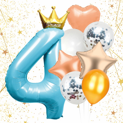 Набор шаров 8 шт "4 - Prince", голубой (цифра + 7 шаров) (10/10)