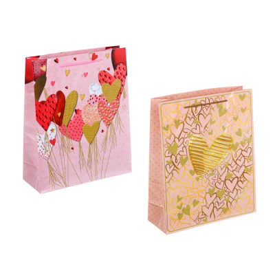 Пакет подарочный, бумажный, 26x32x10 см, 2 диз, сердечки LADECOR (12/12)