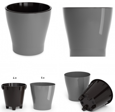 Горшок цв. "Лея" 5,0л двойной (серый) пласт.(уп.8)