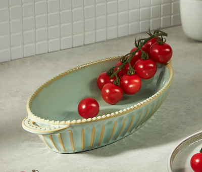 Форма д/запекания и сервировки овал.с ручками, кер, 33х16х5,5см, зел. BY COLLECTION (1/8)