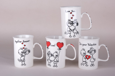 Кружка 300мл Валентинка микс (4цв) (фарф.) (12/72)