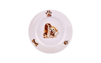 Тарелка мелкая диам. 200 мм Гладкий край Щенки (фарфор) , р.1748 (25)