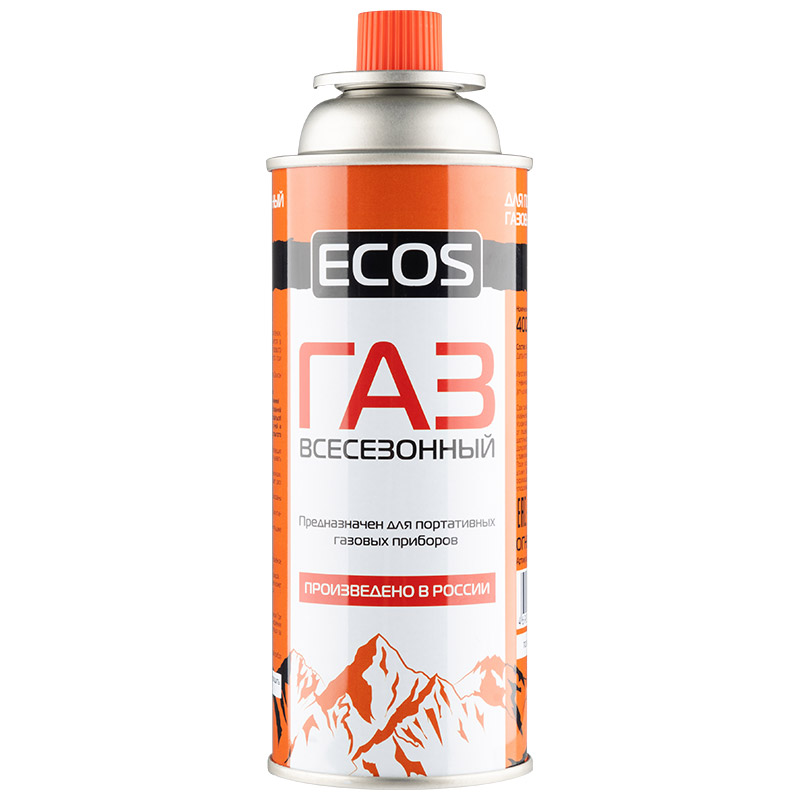 Газ в баллоне для портативных приборов ECOS (цанговый, всесезонный, 220гр, 400мл.) (1/12)