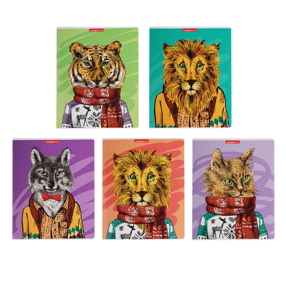 Тетрадь 48л. в клетку, офсет, обл.картон, скрепка, "Авангард/ Животные", текстур. обл., (20/40)