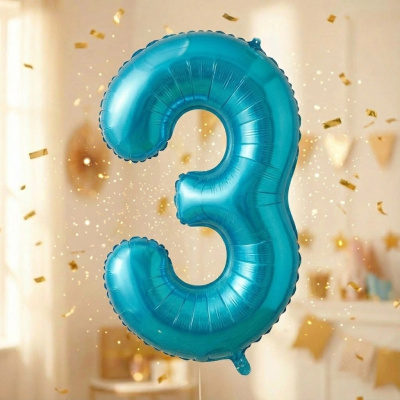 Шар фольгированный 32'/81см "Цифра "3" (голубой) (1/20)