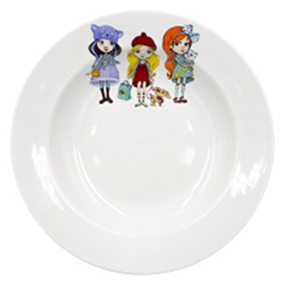 Тарелка глубокая диам. 200 мм Гладкий край Девочки (фарфор) , р.1799 (1/24)