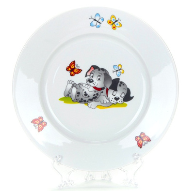 Тарелка мелкая диам. 175 мм Гладкий край Озорные щенки (фарфор) , р.1571(30)