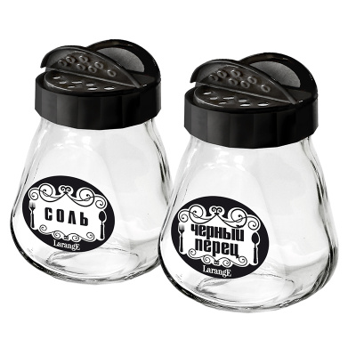 Наб. банок д/хран. специй стекл. 260 мл с чёрной крышкой-дозатором 2пр. Соль, Перец (1)