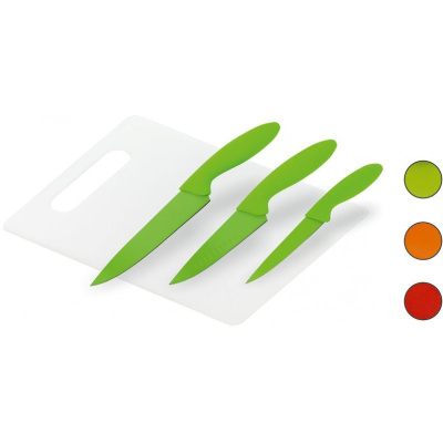 Набор ножей 4пр(поварской,для очистки,универс.,доска) (нжс,пласт.) цв.Микс (1/10)