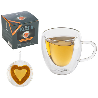 Кружка 300мл AROMA в форме сердца с двойными стенками из боросиликатного стекла (1/24)