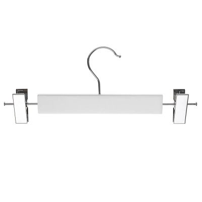 Вешалка деревянная для юбок и брюк, с клипсами, 28см, белая, хром (1/100)