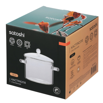 Кастрюля стеклянная, жаропрочное стекло, 1,5л SATOSHI (1/36)