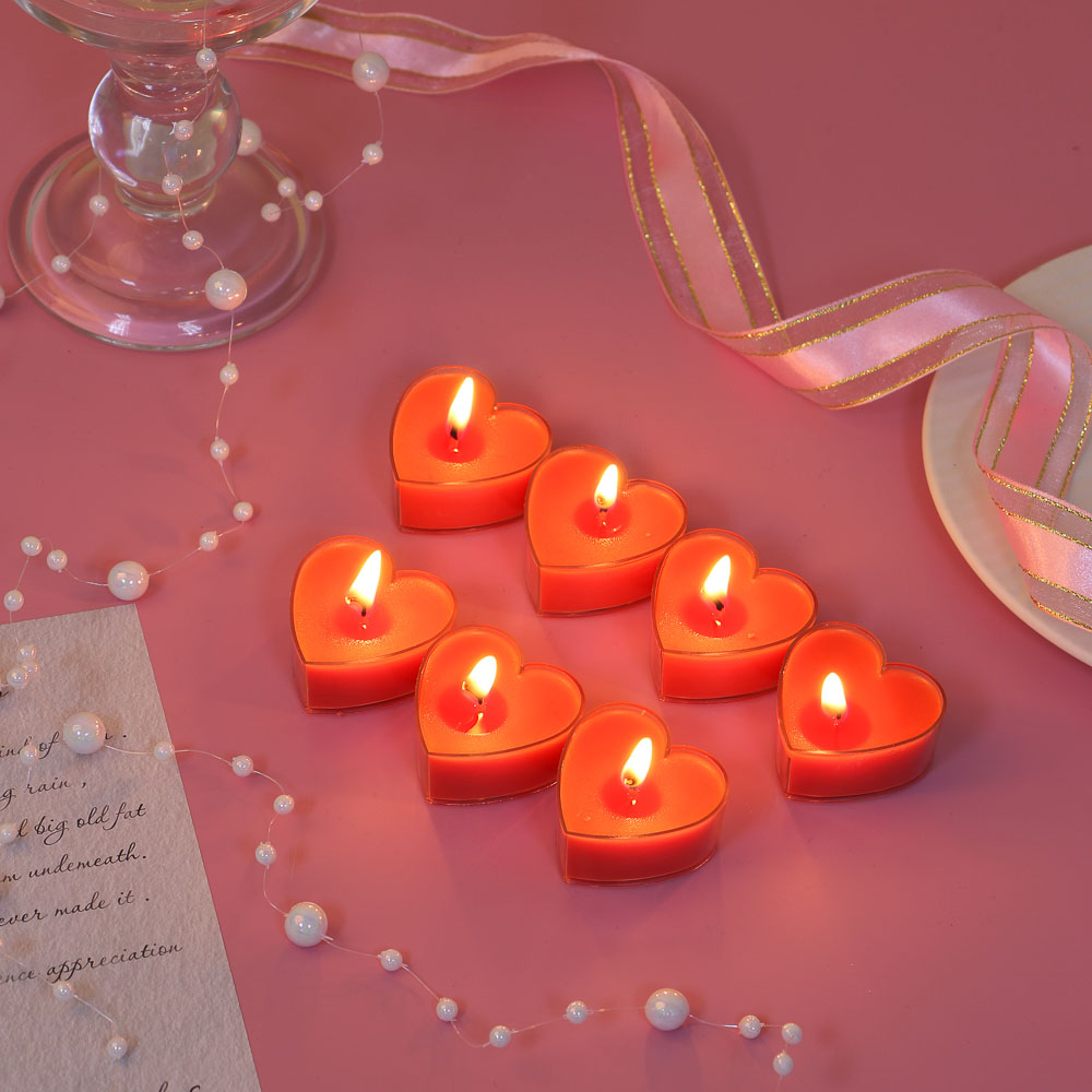 Набор свечей в гильзе в виде сердца, 7 шт, парафин,пласт(4x2 см) цвет красный LADECOR (1/120)
