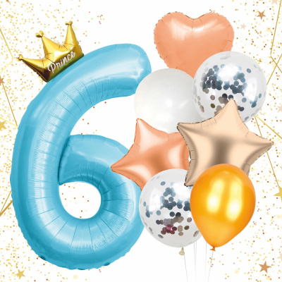 Набор шаров 8 шт "6 - Prince", голубой (цифра + 7 шаров) (10/10)