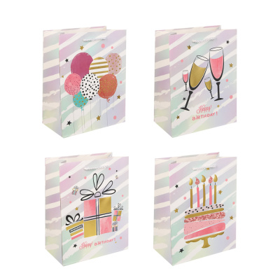 Пакет подарочный 18x23x10см, бумага, 4диз, арт.5тм Fntastic (12/480)