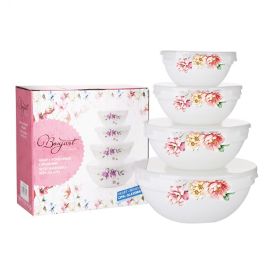 Набор 4-х салатников с крышками "Лилия" (удар.стекл.) (1/12)