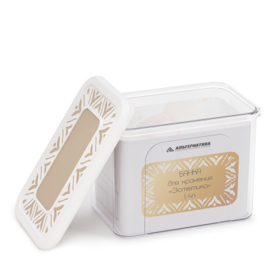 Банка д/хранения сыпучих продуктов "Эстетика" 1,4л прямоугольная (бело-бежевый) пласт (уп.12)