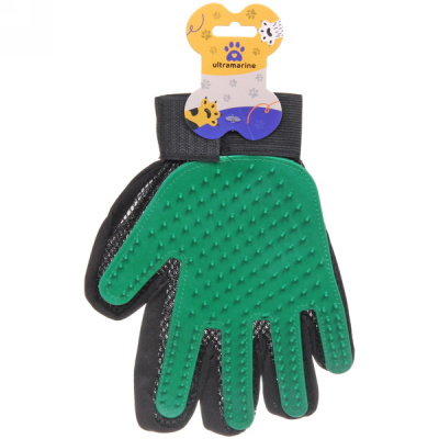 Расческа - перчатка д/собак и кошек "ЛАПКИ и ЦАРАПКИ"на липучке, цвет зеленый, 23см(1/10)