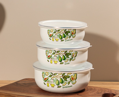 Набор эмалир. салатников с крышками, 6 пр. (14/16/18см, 0,7/1,1/1,4л) "Авокадо"(1/18)
