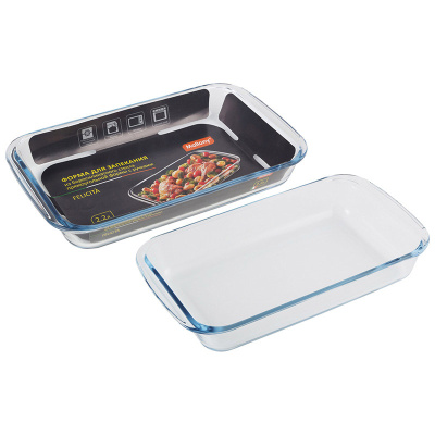 Форма для запекания 2,2л 34,6*20,4*5,2см Felicita прямоуг, с/руч (боросиликат. стекло) (1/6)