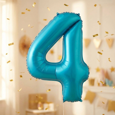 Шар фольгированный 32'/81см "Цифра "4" (голубой) (1/20)
