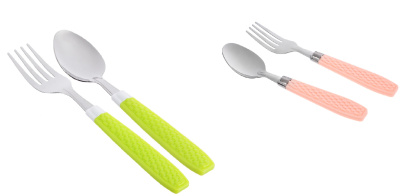 Набор столовых детских приборов 2пр (вилка17см+ложка 16см) (мет/пластик) (4цв) (1/12/36)