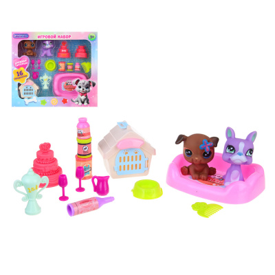 Набор игровой, питомцы с аксесс., 27,3х4,8х24 см, PVC, ABS, 2диз ИГРОЛЕНД (1/48)