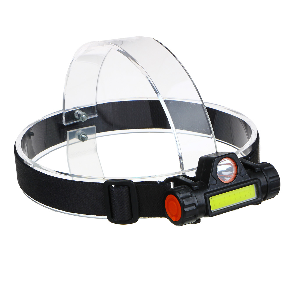 Фонарик налобный 800мАч, 1 COB, 1 LED, 8х3 см, 2 реж, пластик ЕРМАК (1/1)