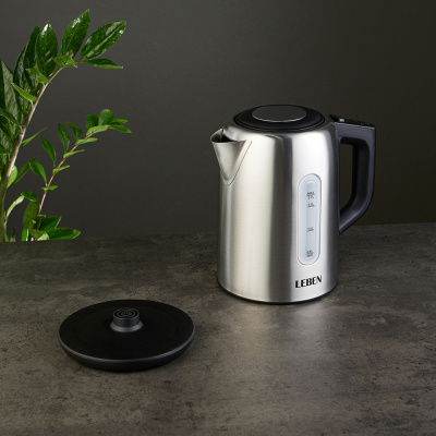 Чайник электрический 1,7л, 1850Вт, скрытый нагр.элемент, поддер. темп., сталь, T-9013C LEBEN (1/12)