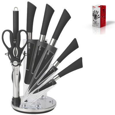 Набор ножей  ZEIDAN 9 предметов,прорезиненные ручки с декором, складная подставка (1/6)